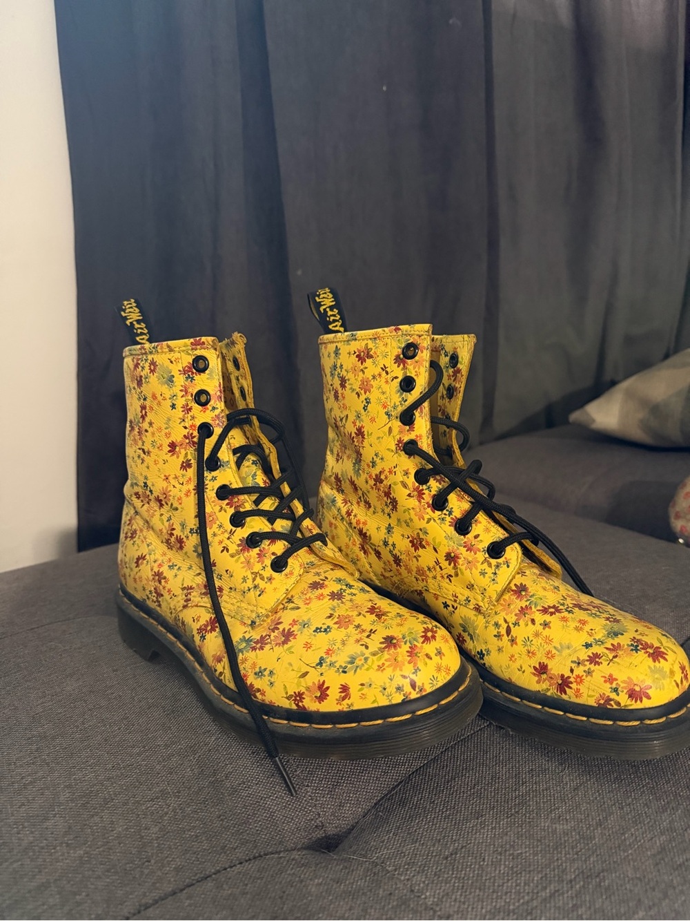 Dr. Martens Yellow Floral Lace-Up Men’s Boots